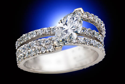 marquise diamond ring with 3 rows of diamonds