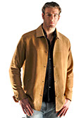 male model in tan leather shirt