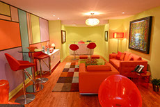 funky room with bar and art deco