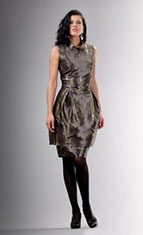 model wearing silver elegant dress