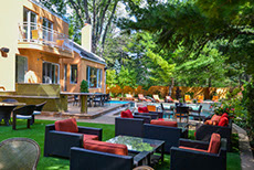 back yard lounge with pool