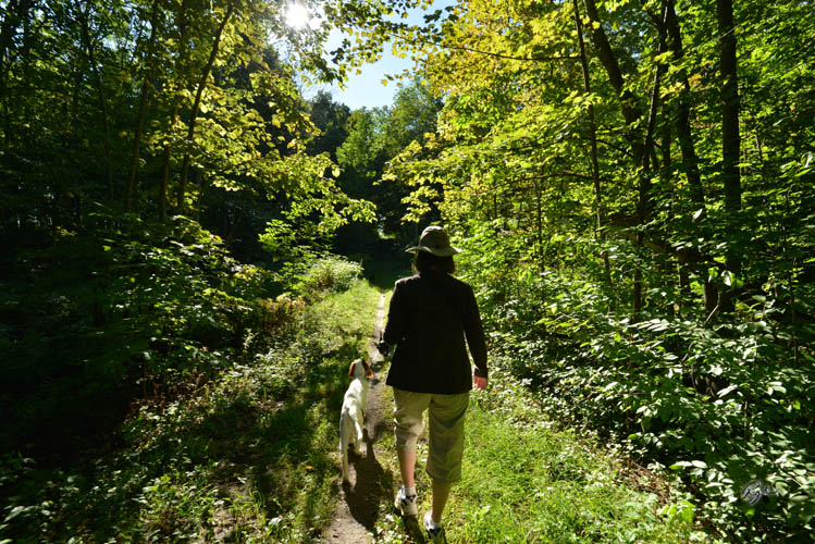 Shelley and her dog Cony on the Bruce Trail
