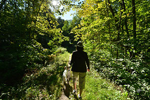 Shelley and her dog Cony on the Bruce Trail