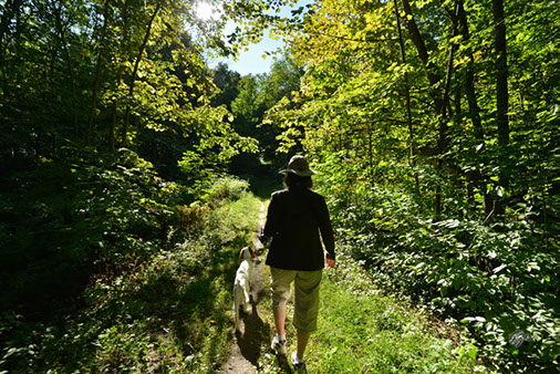 Shelley and her dog Cony on the Bruce Trail