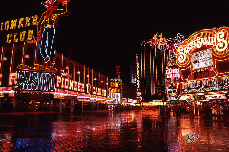 downtown Vegas in the rain