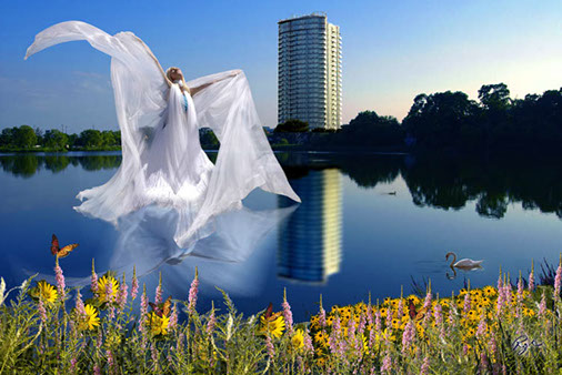 Grenadier Pond with Angel and swan
